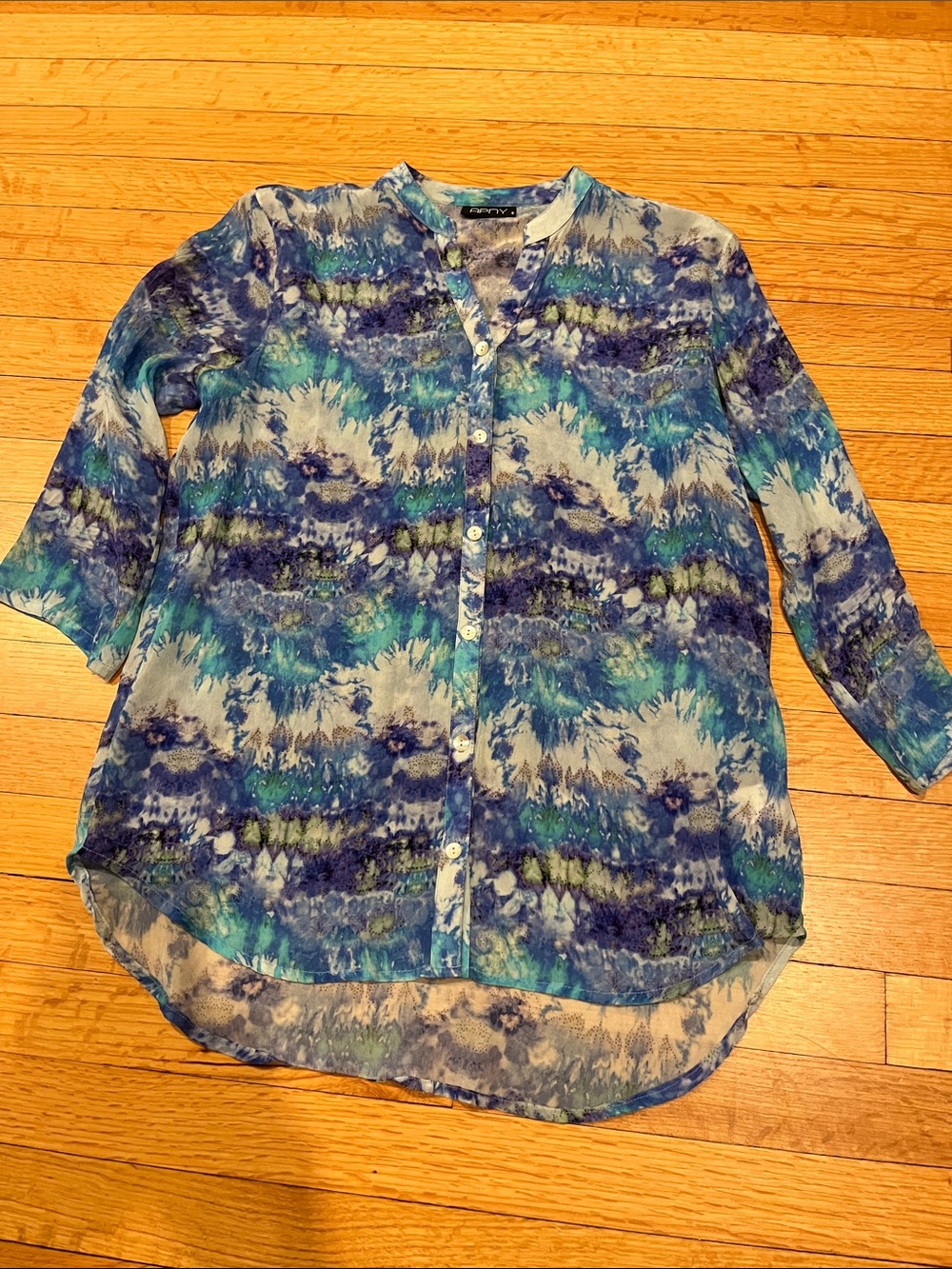 Casual Blue Patterned Button-Down Women's Shirt